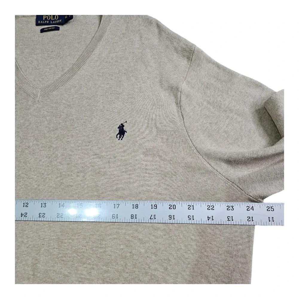 Polo Ralph Lauren Sweater Mens XL Beige Pima Cotton V-Neck Long Sleeve Heather